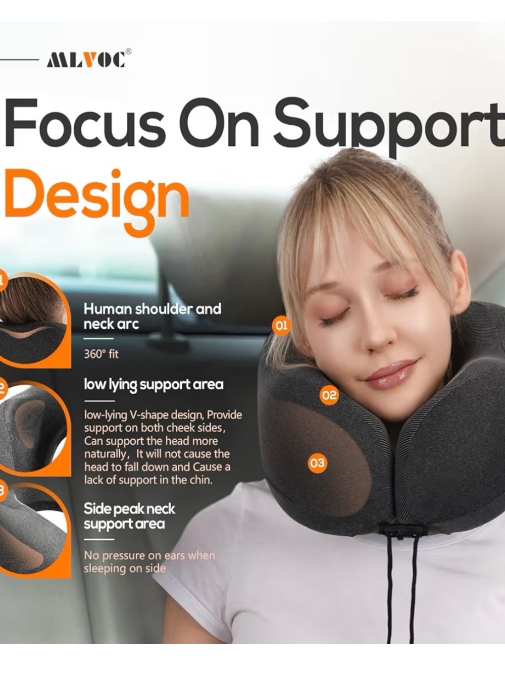 Black Travel Pillow with Drawstring Case